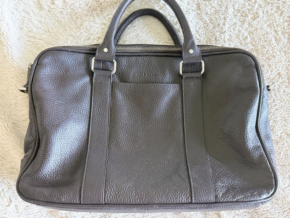 COLE HAAN Briefcase Carry On Laptop Bag Pebbled Leather Brown